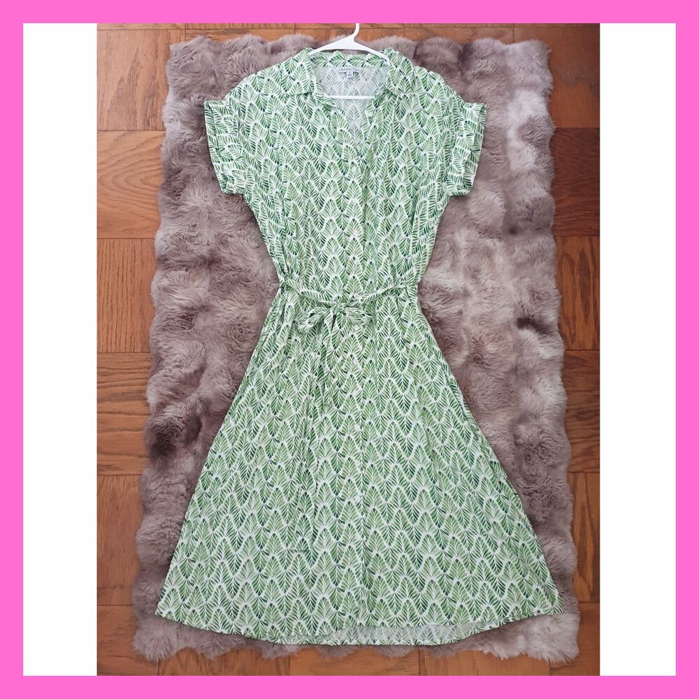 Ophelia Roe White Green Belted Maxi Dress Button Front Floral Women's Size S